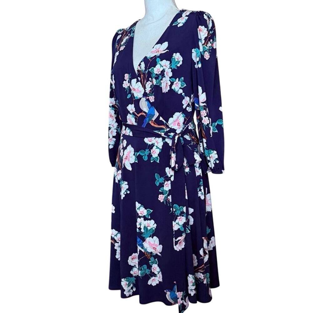 Eliza J wrap style floral print dress stretch slinky knit women's size 10 - Picture 11 of 13